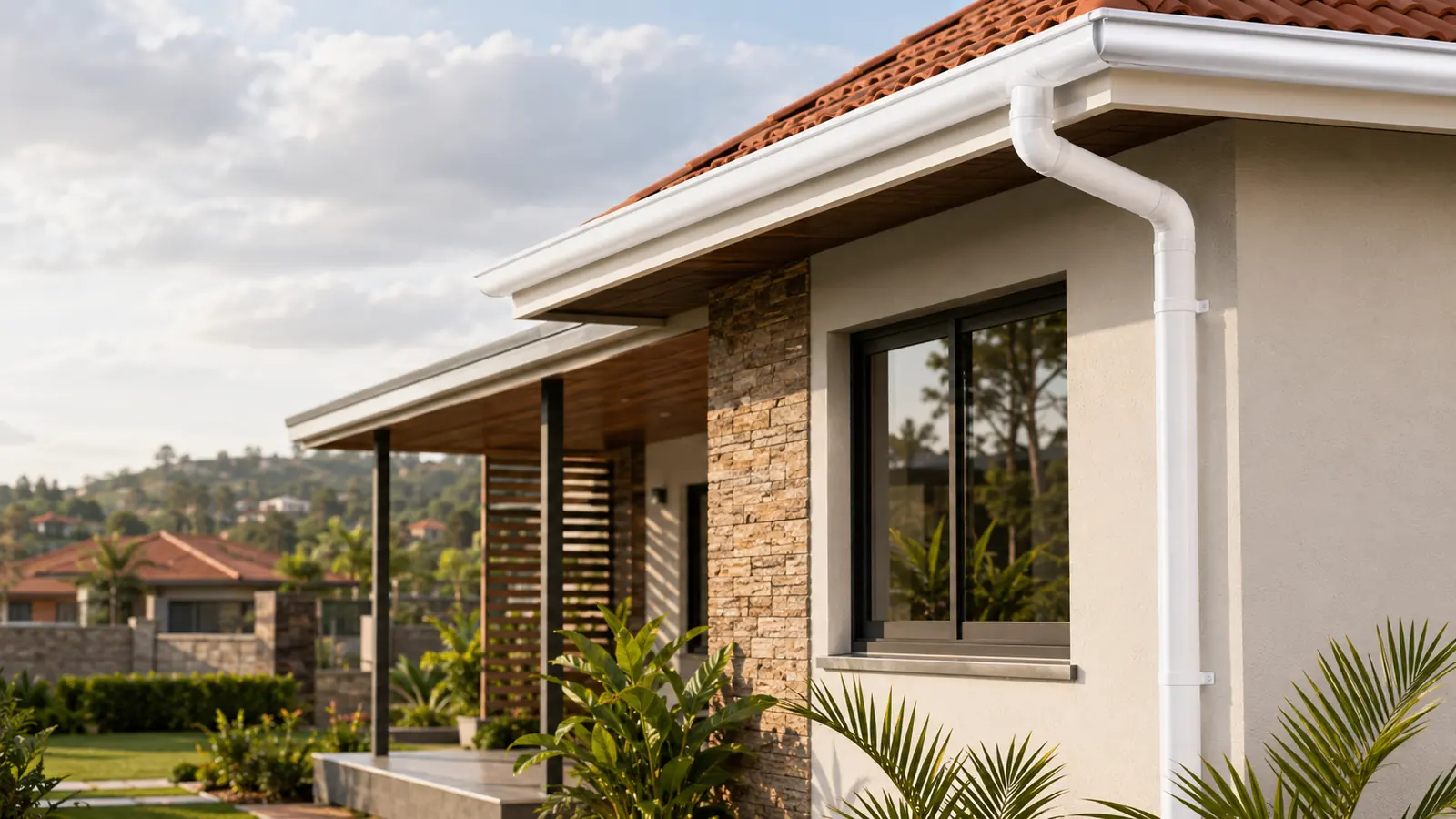 Gutter installation on a residential roof